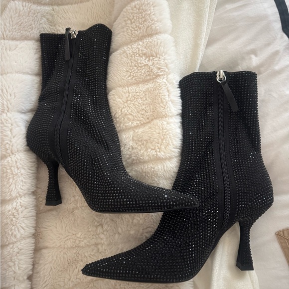 Zara Black Sparkling Heeled Boots - Picture 3 of 9